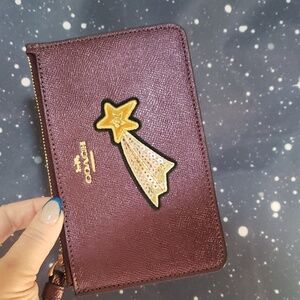 Coach wristlet shooting star sequins metallic raspberry leather clutch